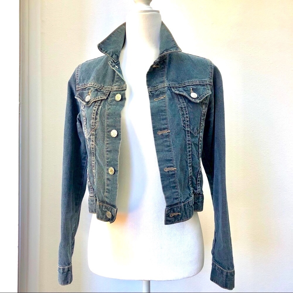 Blue Denim Jean Jacket Western Classic Trucker Jackets Coats Women's S Small